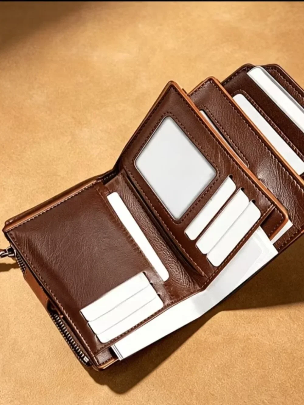 Men's Coffee Trifold Wallet with Detachable ID Window & Multi Card Slots NEW